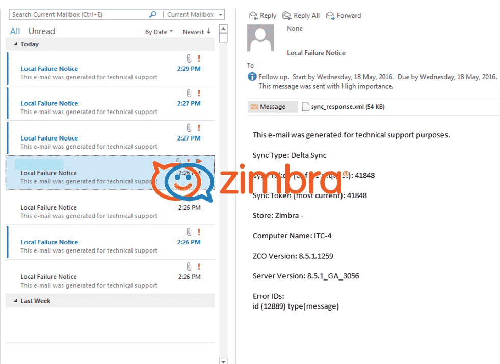 How to Troubleshoot Zimbra Local Failure Message under Outlook